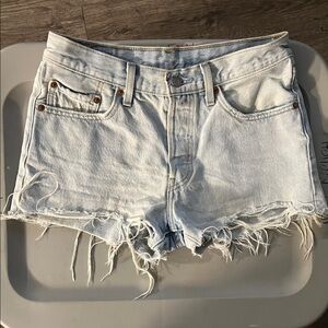 Levi's Light Wash Frayed Denim Shorts